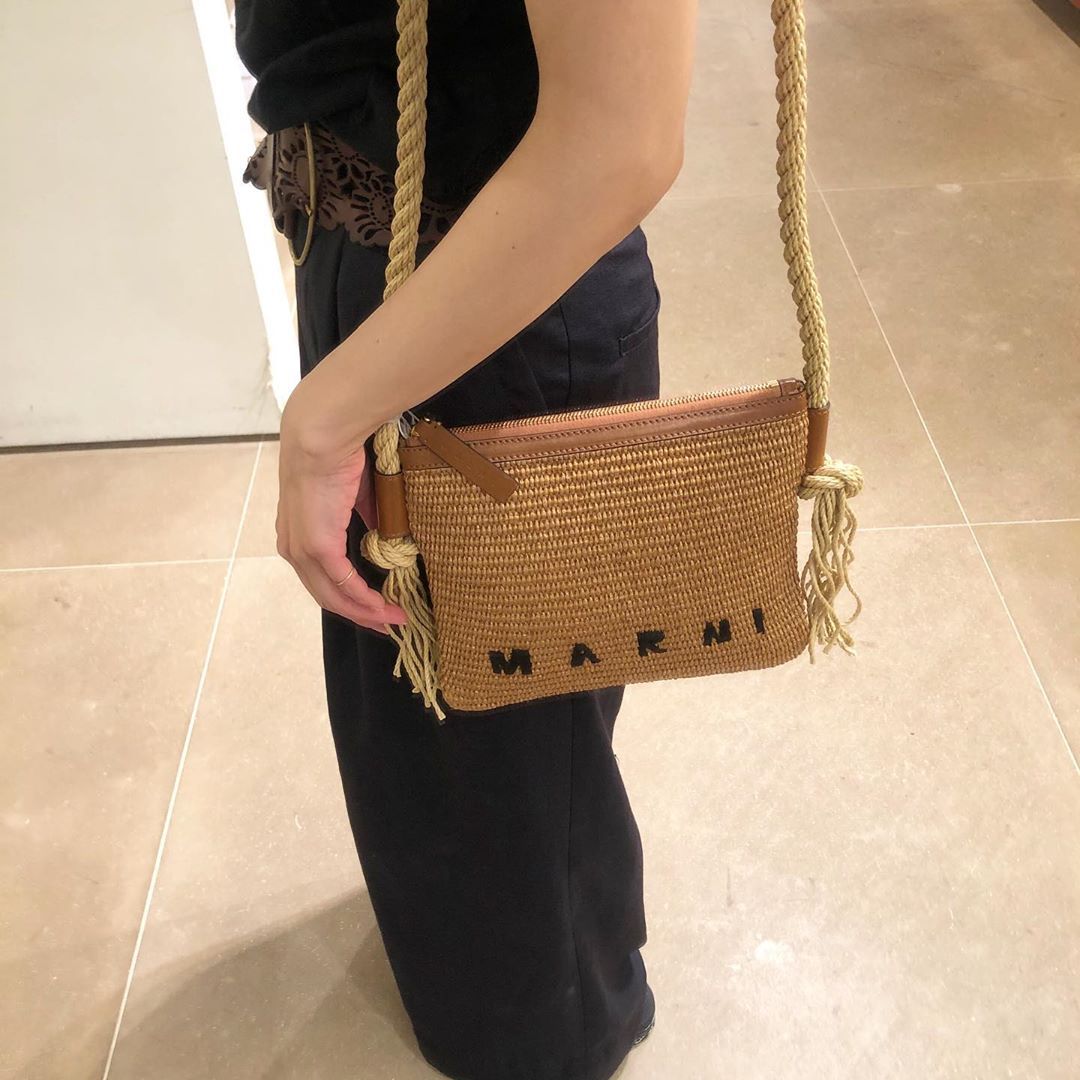 Marni Logo-embroidered Shoulder Bag In Brown