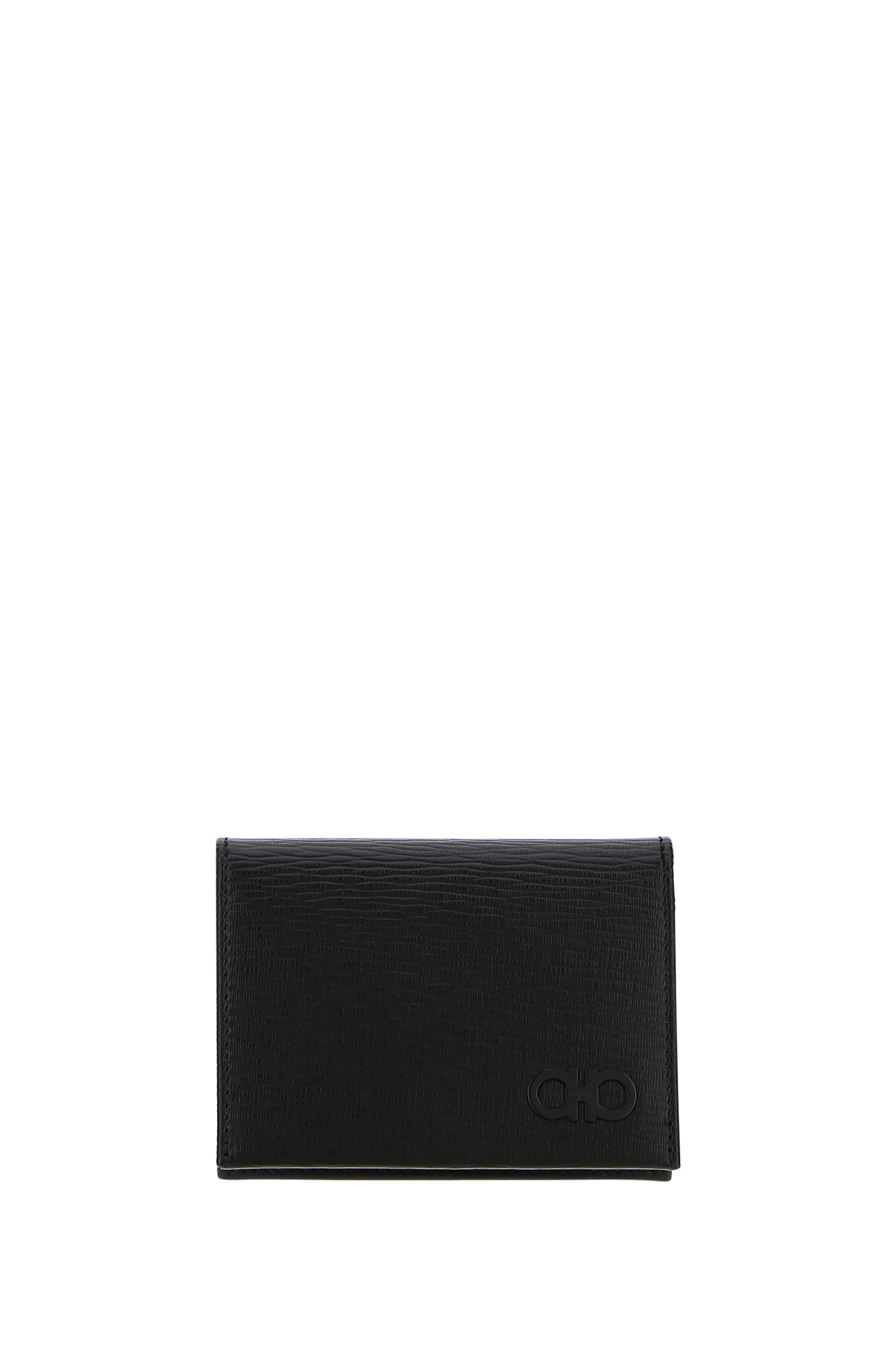 FERRAGAMO BLACK SHORT WALLET FOLDED UP AND DOWN
