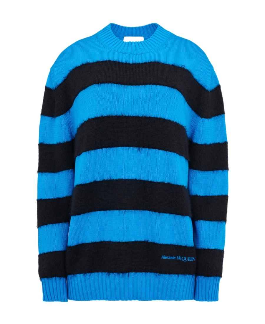 Alexander Mcqueen Multicolor Embroidered Cotton Blend Sweater In Blue