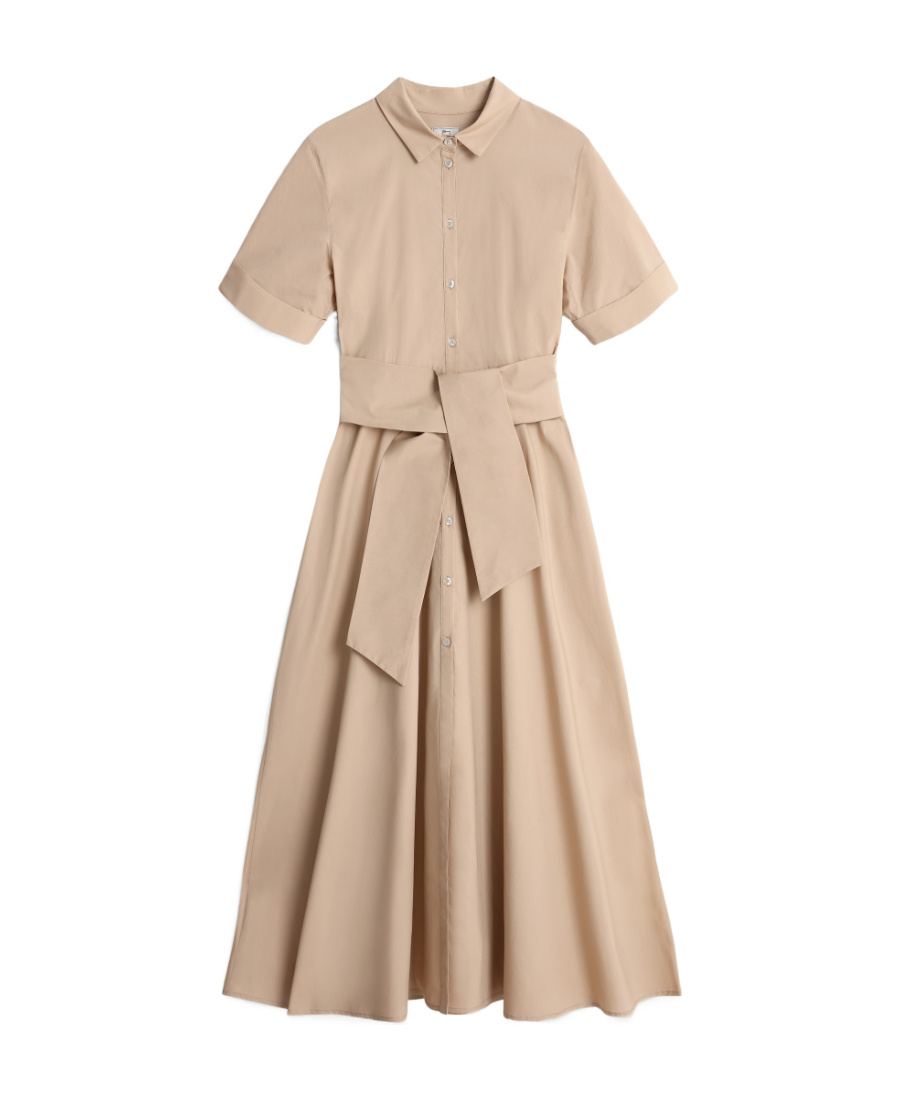 Woolrich Belted Short-sleeved Shirt Dress In Gray