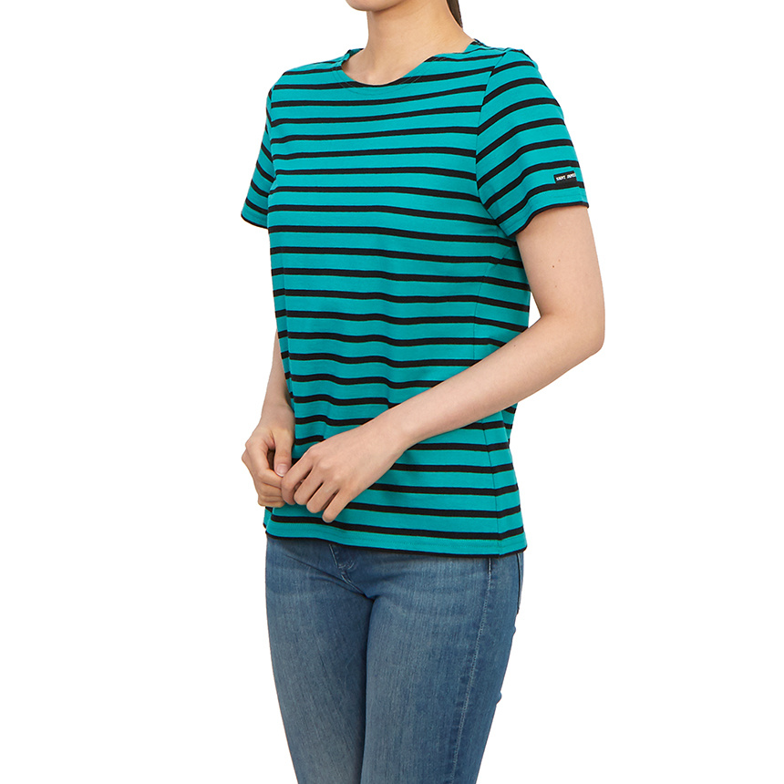 Saint James Striped Logo T-shirt In Green