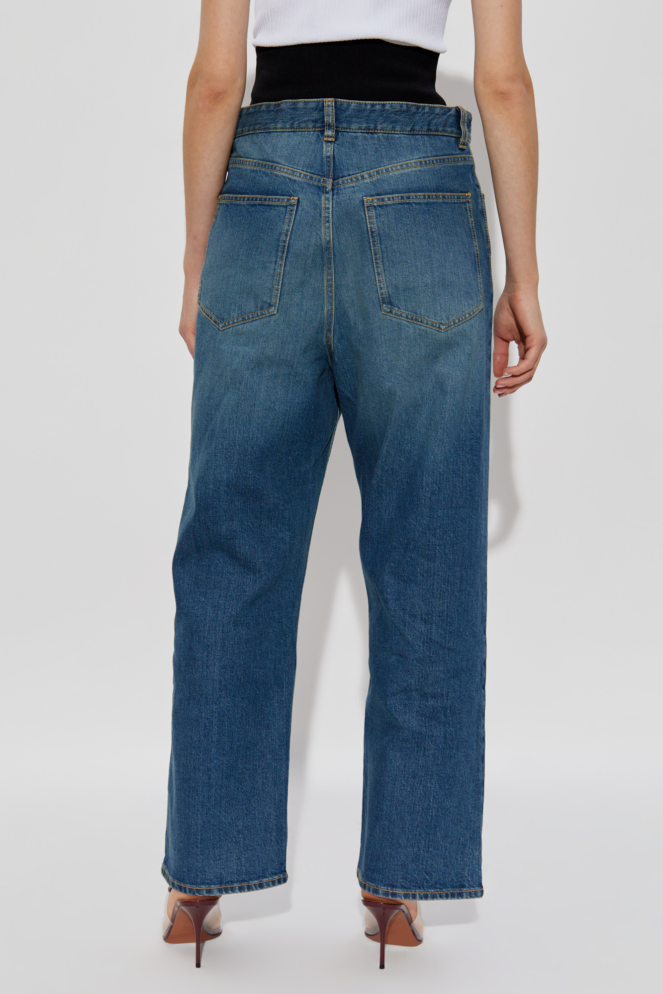 Alaïa High-rise Jersey-trimmed Straight Jeans In Blue