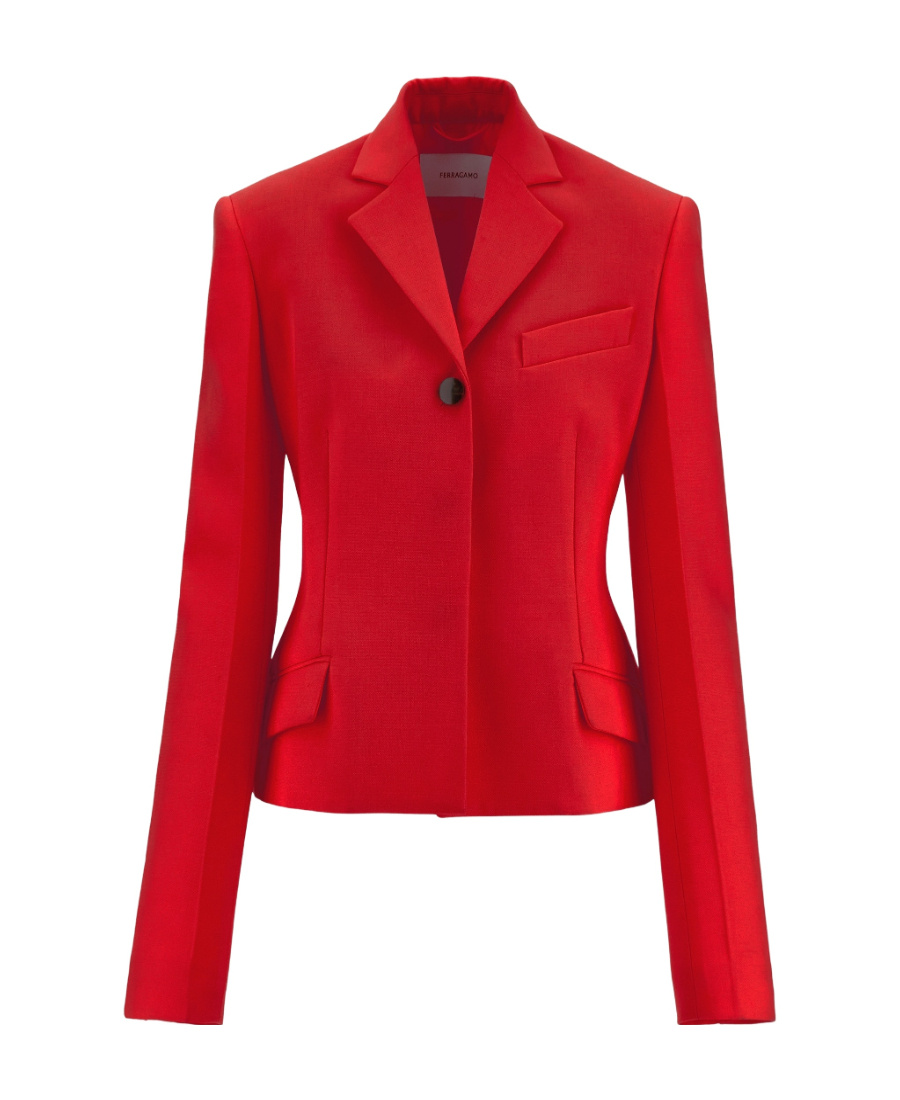 Ferragamo Wool Double Natte One-button Blazer Jacket In Red