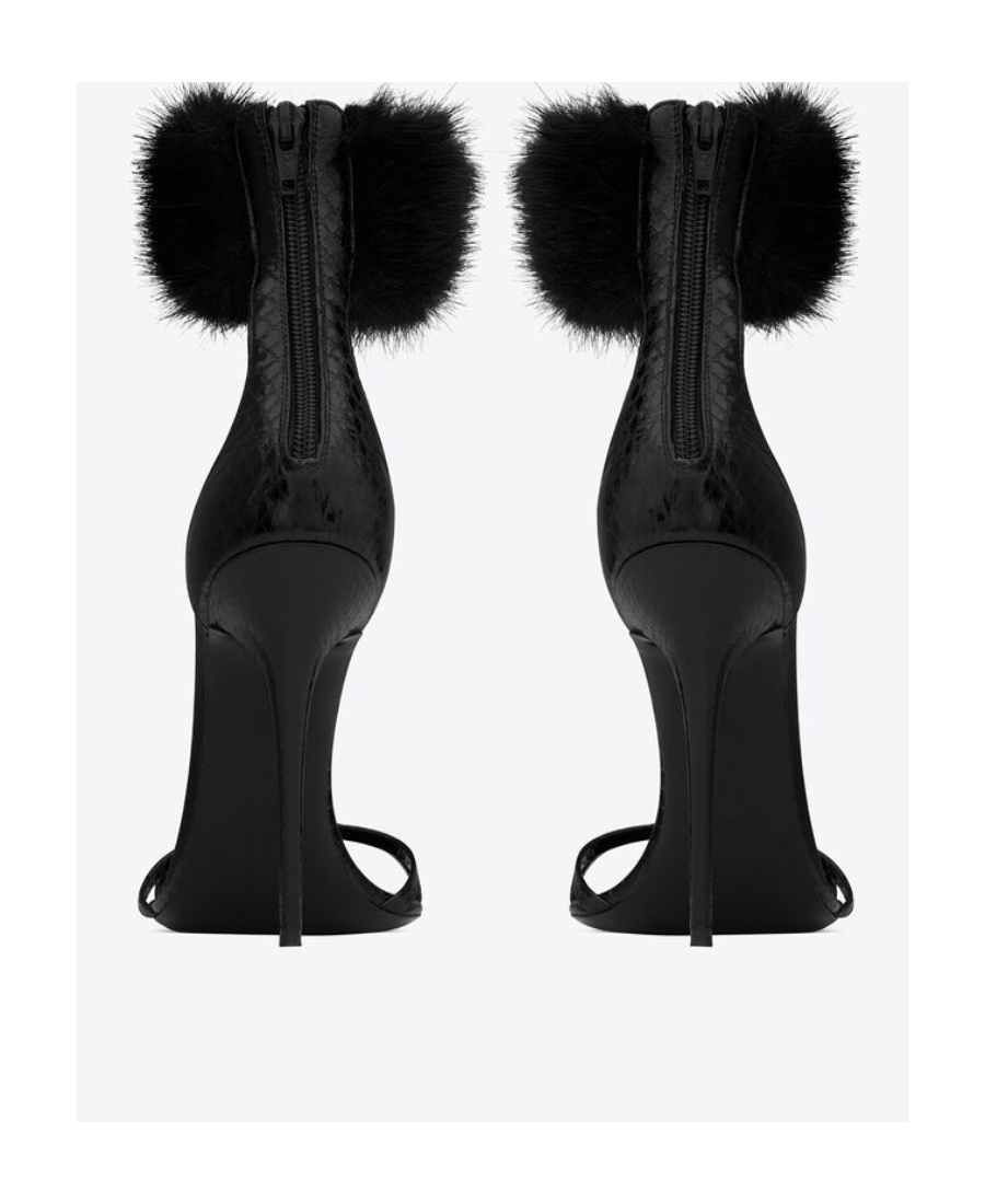 Saint Laurent Gippy Croc-embossed Leather Fur-strap Sandals