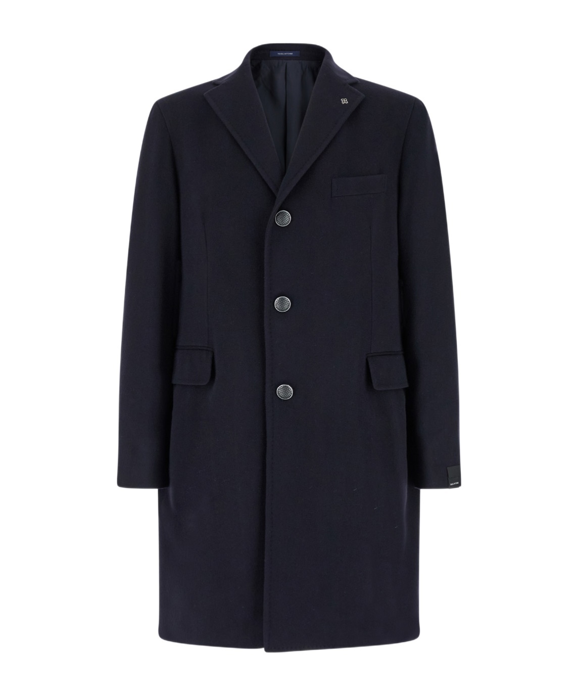 Tagliatore Blue Single-breasted Coat With Logo Pin In Black