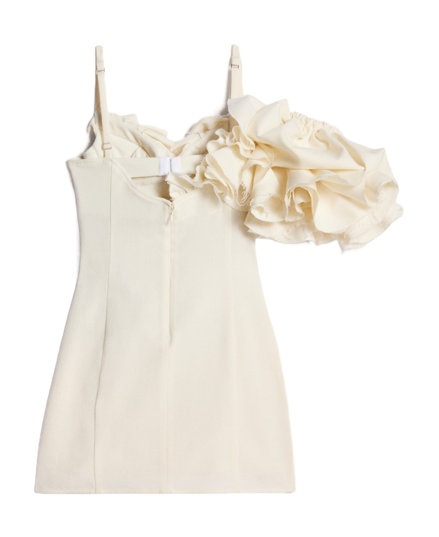 Jacquemus Duna Ruffled Grain De Poudre-trimmed Wool-blend Midi Dress In White