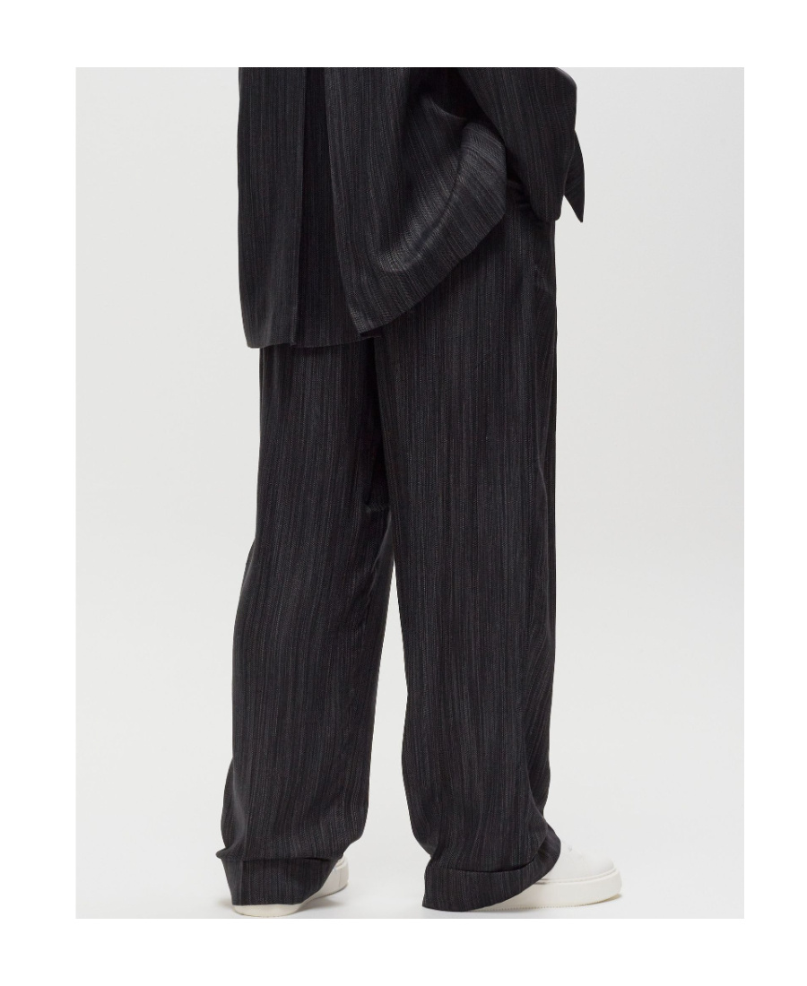 Ganni Striped Wide-leg Trousers In Black