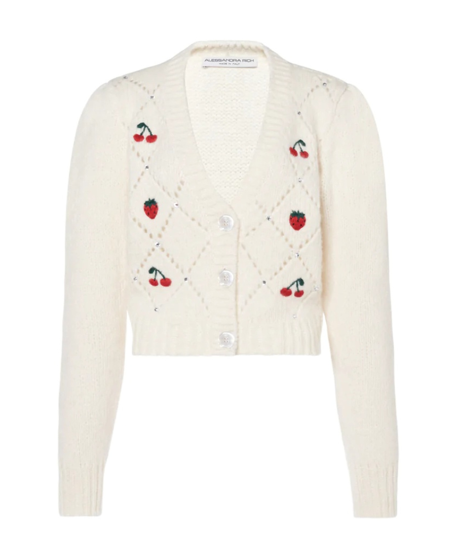 Alessandra Rich V-neck Button-fastening Cardigan In Neutral