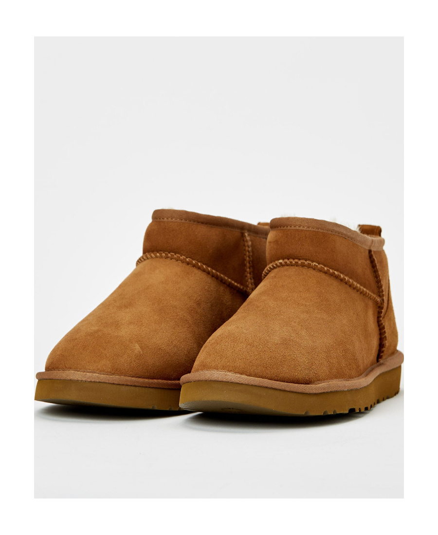 Ugg Classic Ultra Mini Low Heels Ankle Boots In Leather Color Suede In Nude