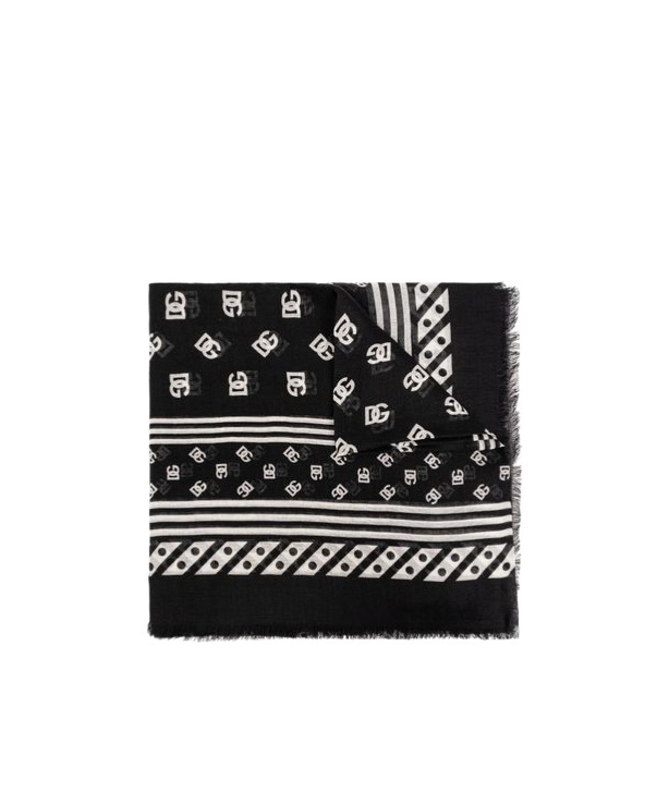 Dolce & Gabbana Dolce Gabbana Logo Printed Frayed Edge Scarf In Black