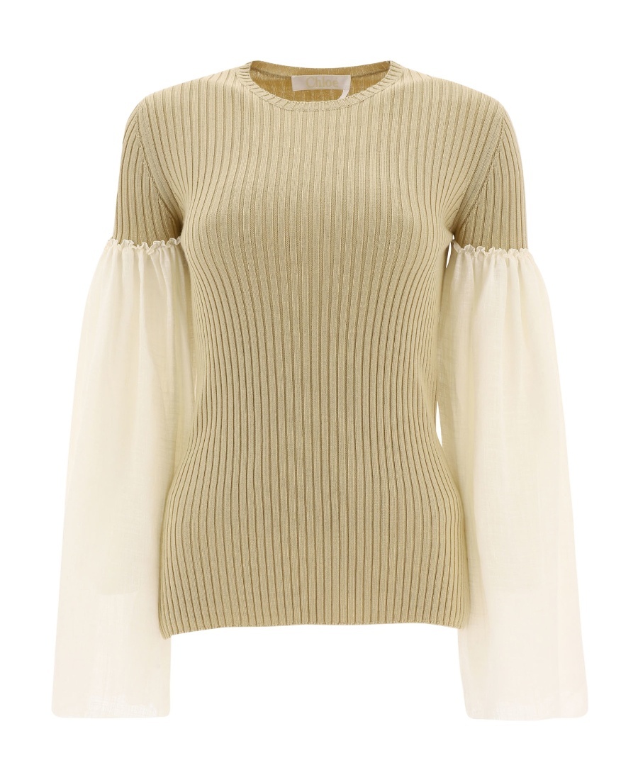 Chloé Contrasting-sleeve Knitted Top In Nude
