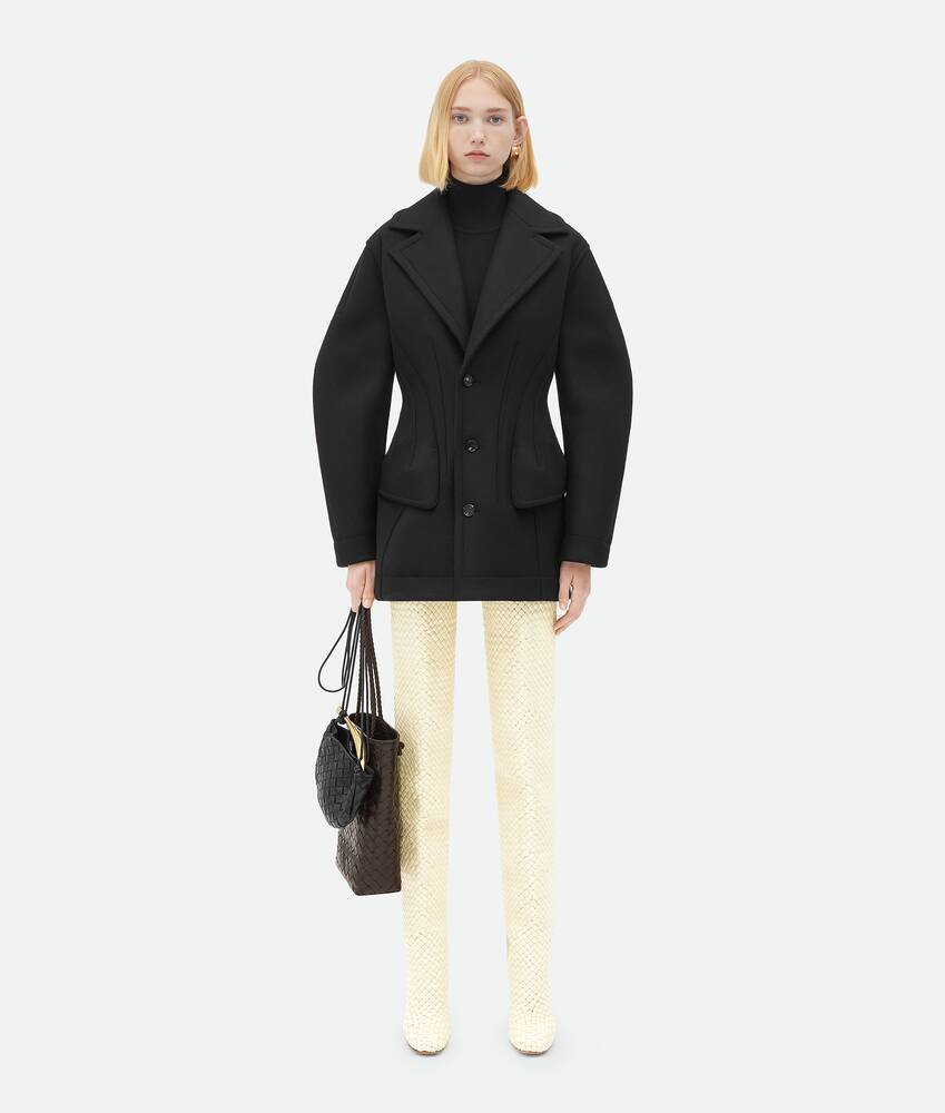 Bottega Veneta Long-sleeved Wool Coat In Black