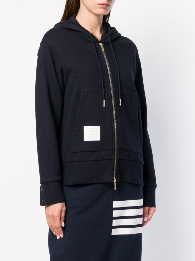 Thom Browne Center-back Stripe Zip-up Hoodie In Blue