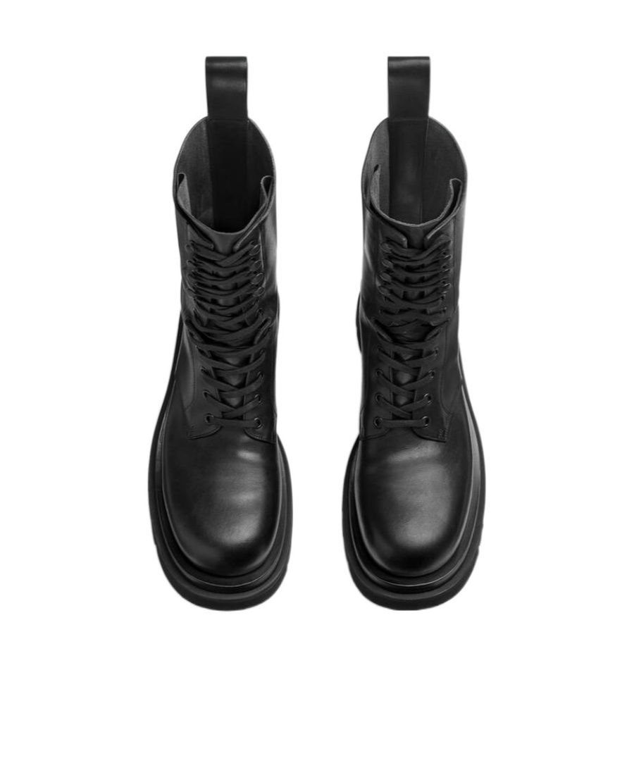 Bottega Veneta Lug Leather Combat Boots In Black