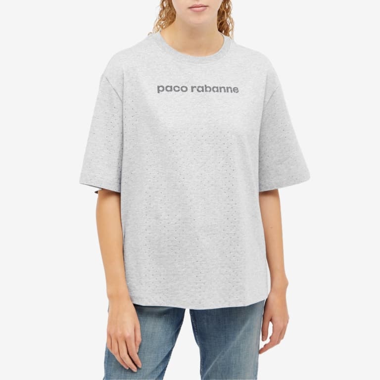 RABANNE LOGO-PRINT RHINESTONE T-SHIRT