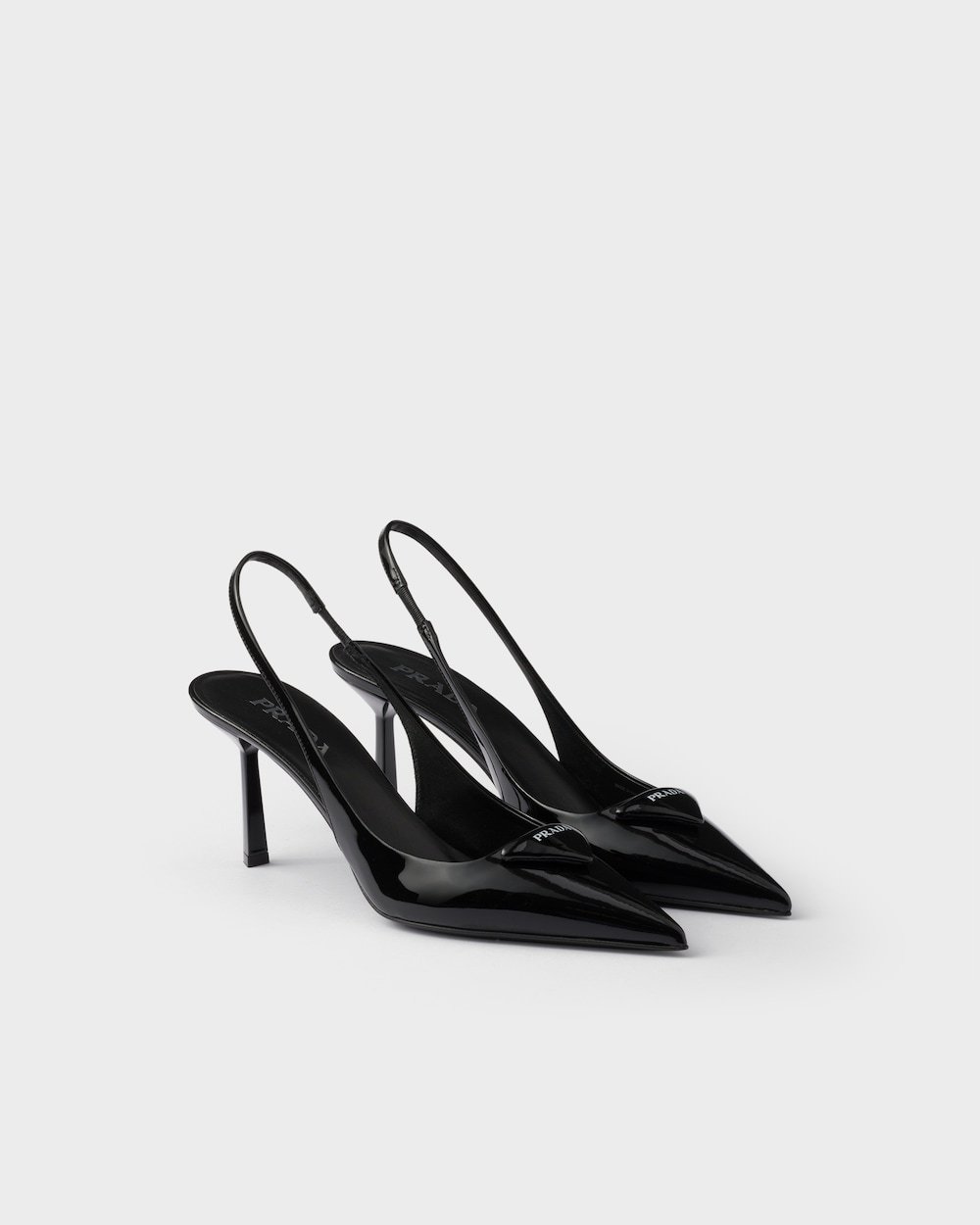 Prada Leather Pumps Glossy Finish Kitten Heel Pointed Toe In Black