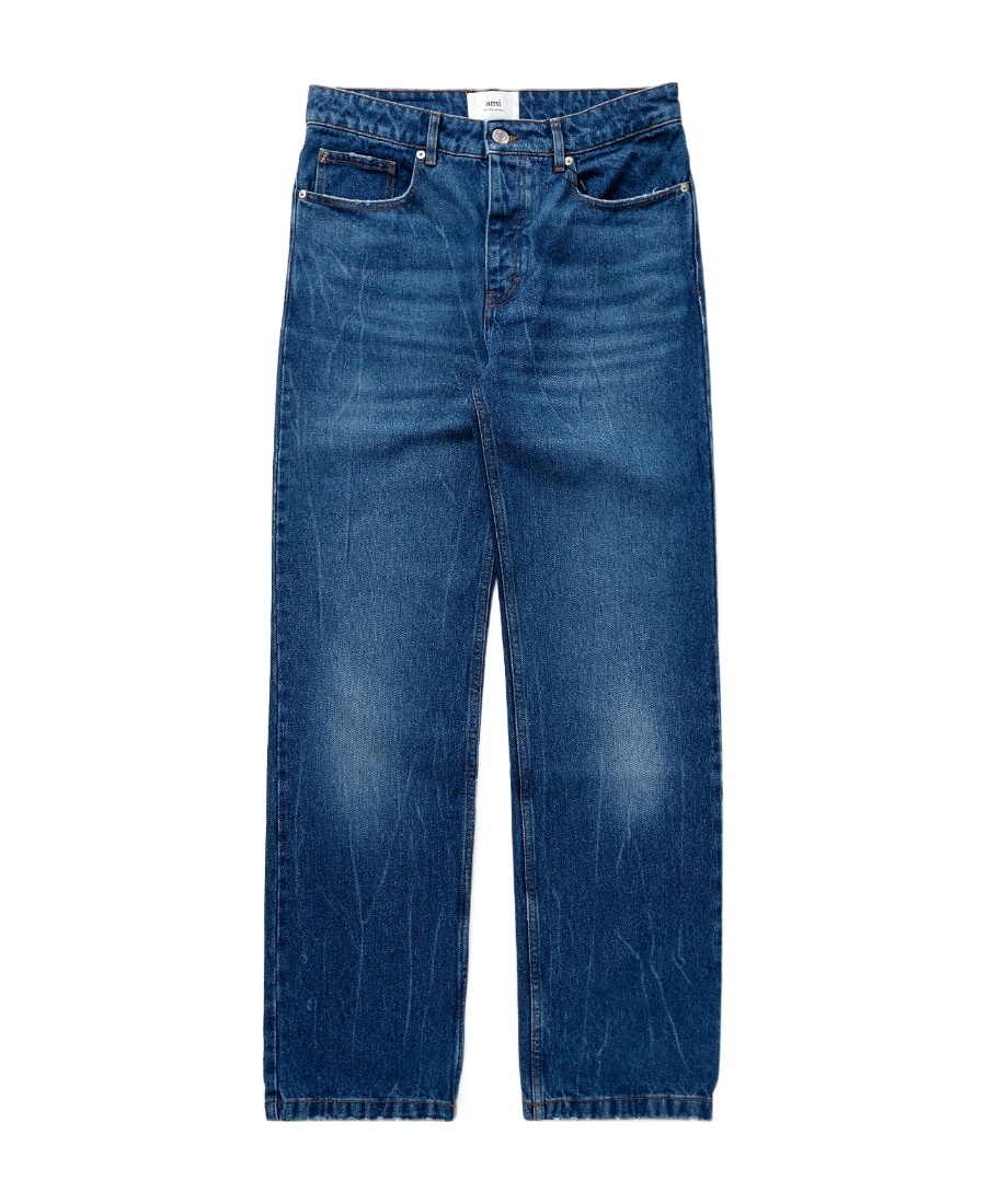 Ami Alexandre Mattiussi Ami Paris Logo Patch Used Effect Jeans In Blue