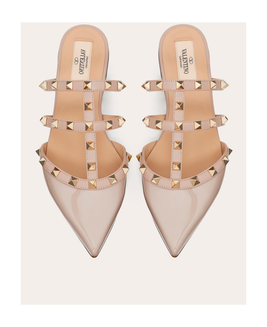 Shop Valentino Rockstud Patent-leather Mule In Nude