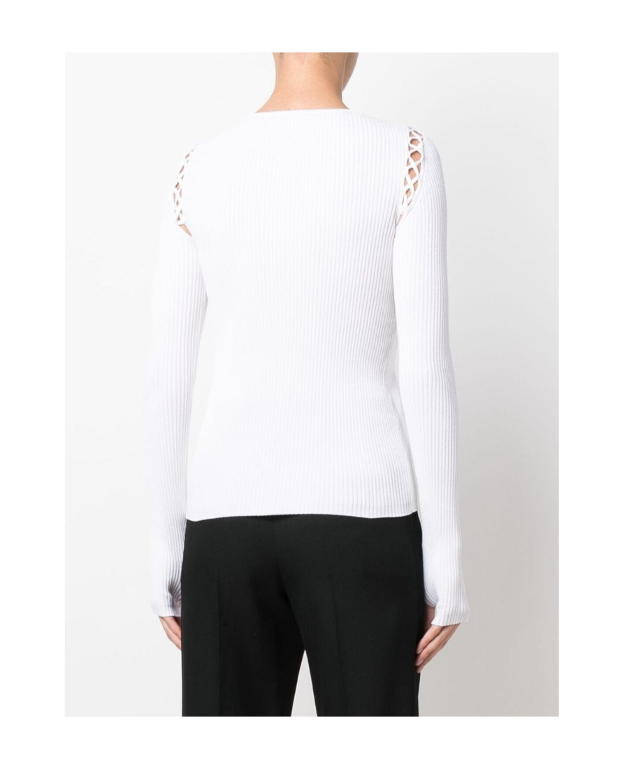 Balmain Lace-up Shoulder Detail Knit Top In White