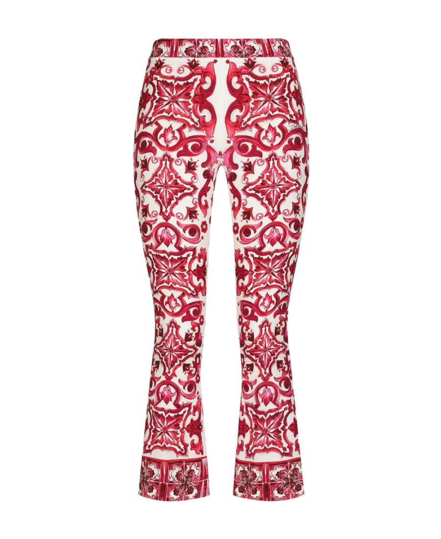 Dolce & Gabbana Maiolica Cropped Printed Silk-blend Flared Pants In Pink