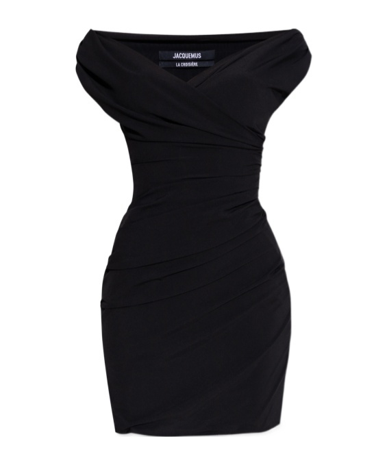 Jacquemus Rita Draped Gathered Crepe De Chine Mini Dress In Black
