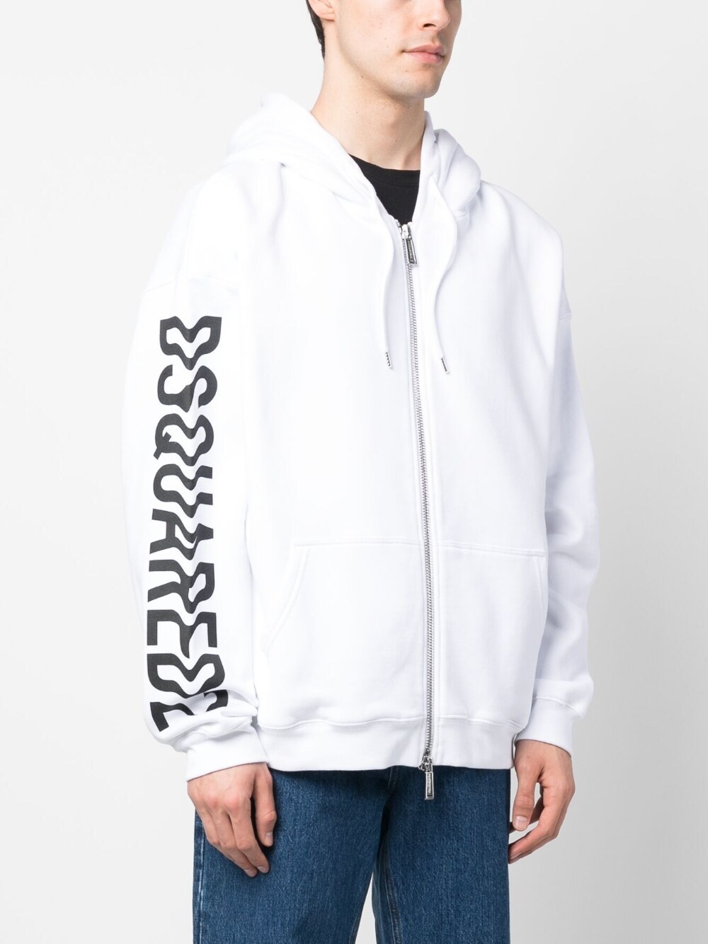 Dsquared2 Logo Print Zip-up Hoodie In White