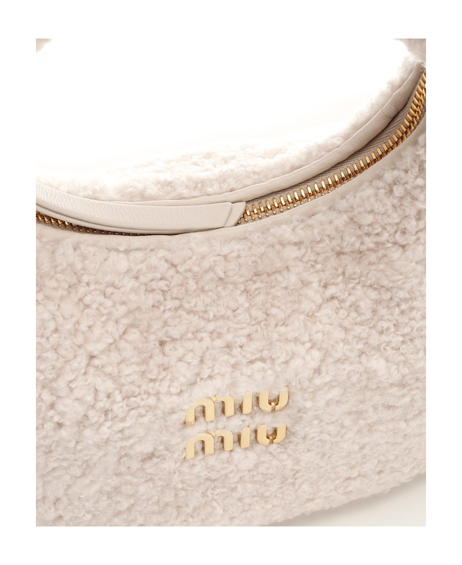 Miu Miu Wander Mini Shearling Shoulder Bag In Nude