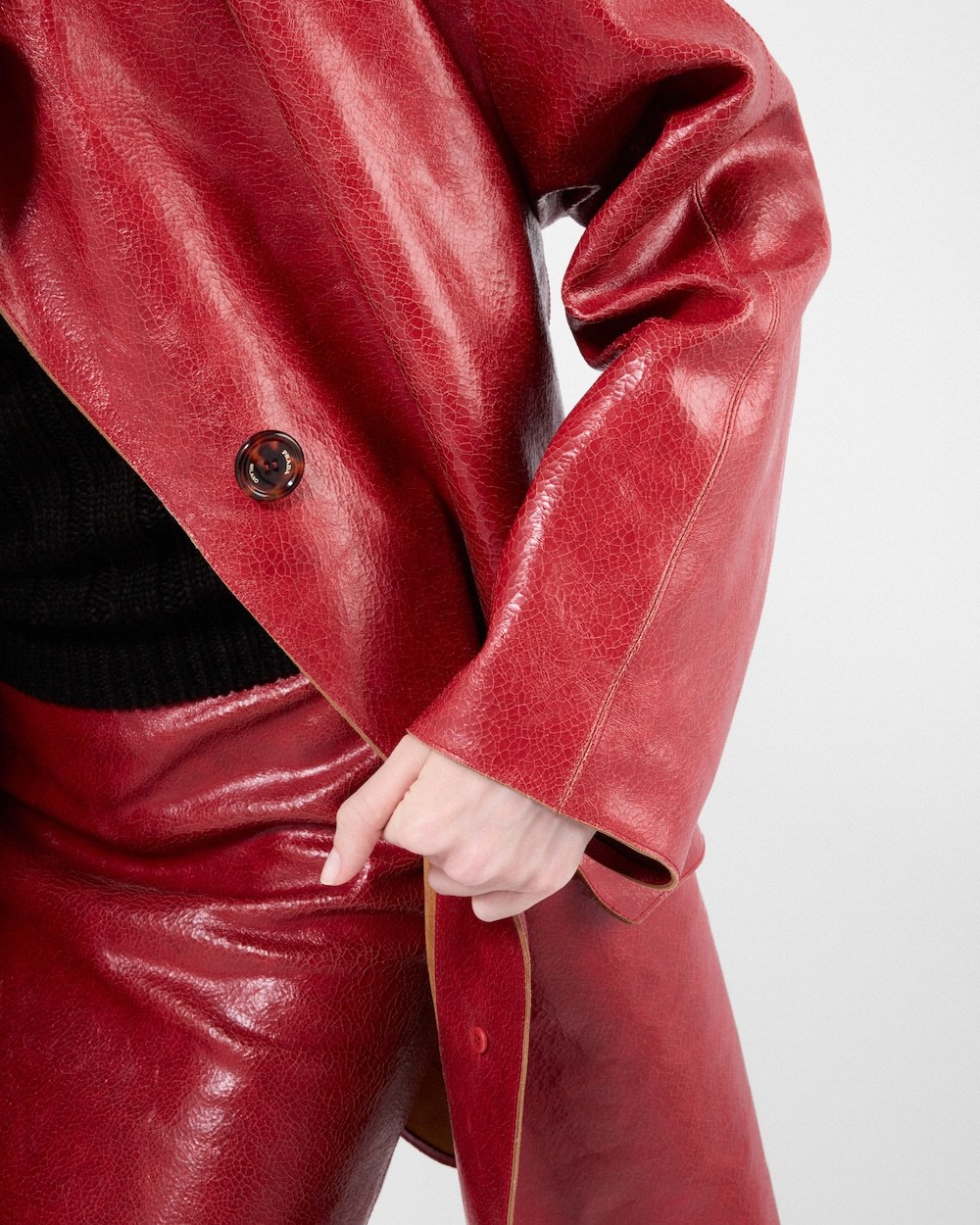 Prada Button-fastening Leather Coat In Red
