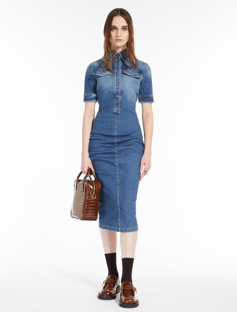 Sportmax Short-sleeved Denim Dress In Blue