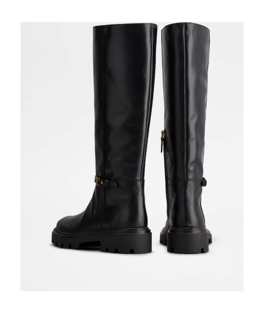 Tod's Logo-plaque Leather Boots In Black