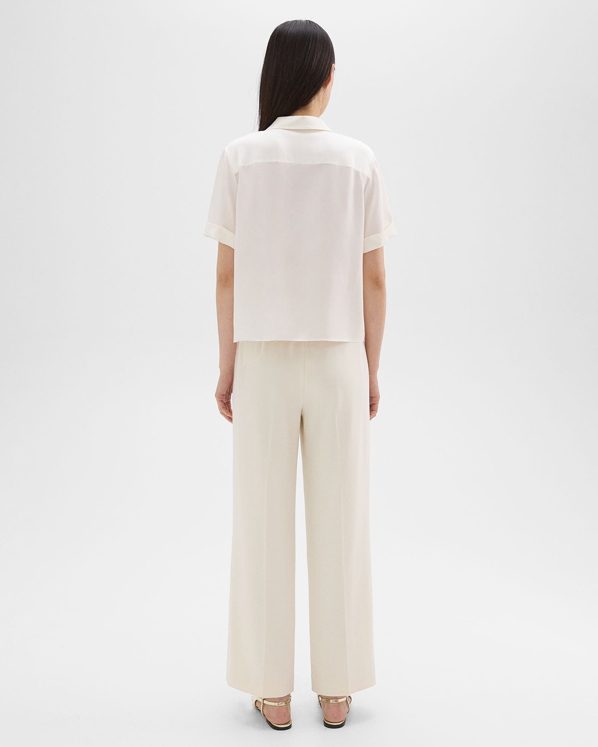 Theory Stripe Canvas High-rise Trousers In White