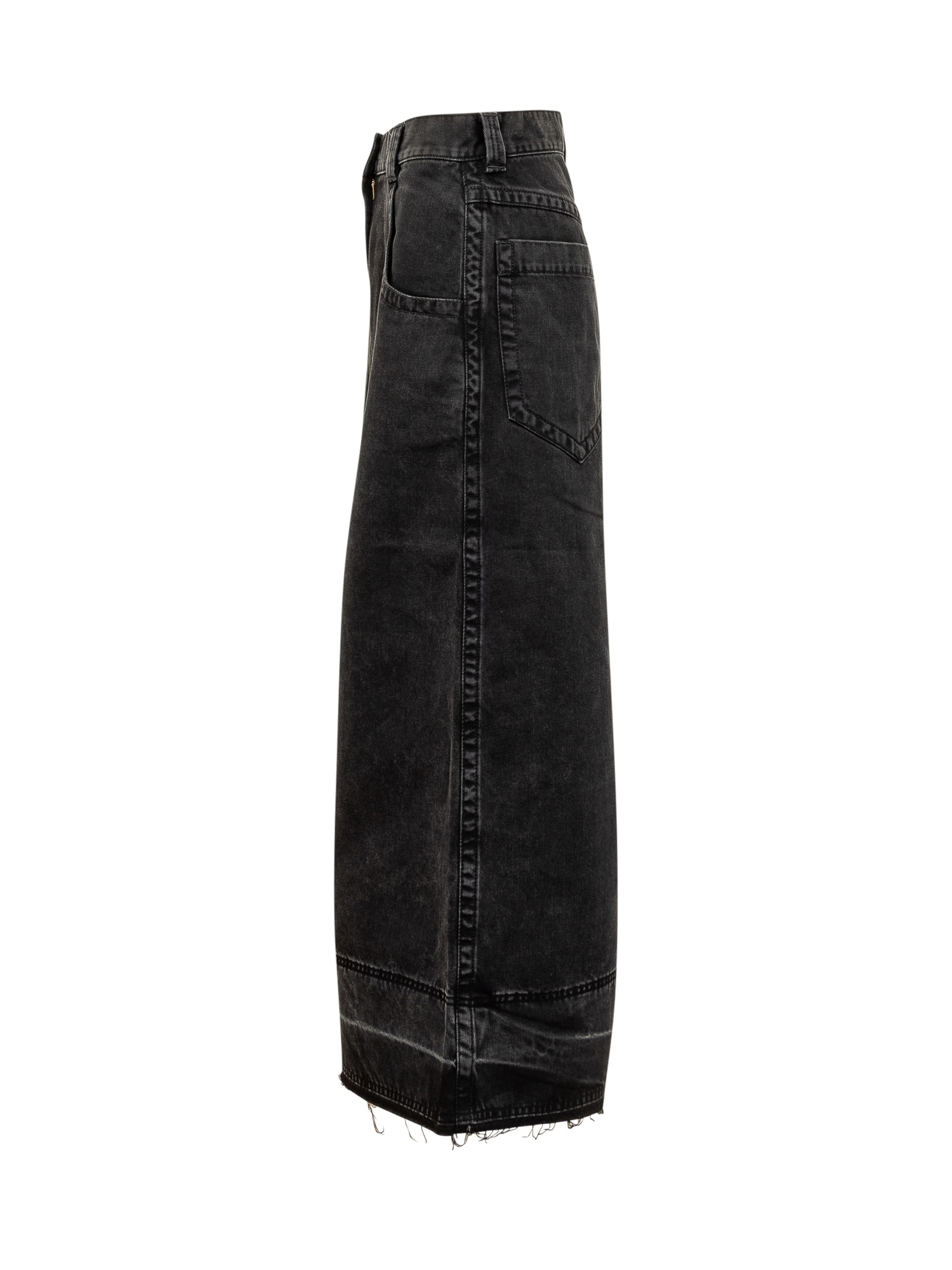 PALM ANGELS PALM ANGELS FRAYED HEM MIDI DENIM SKIRT