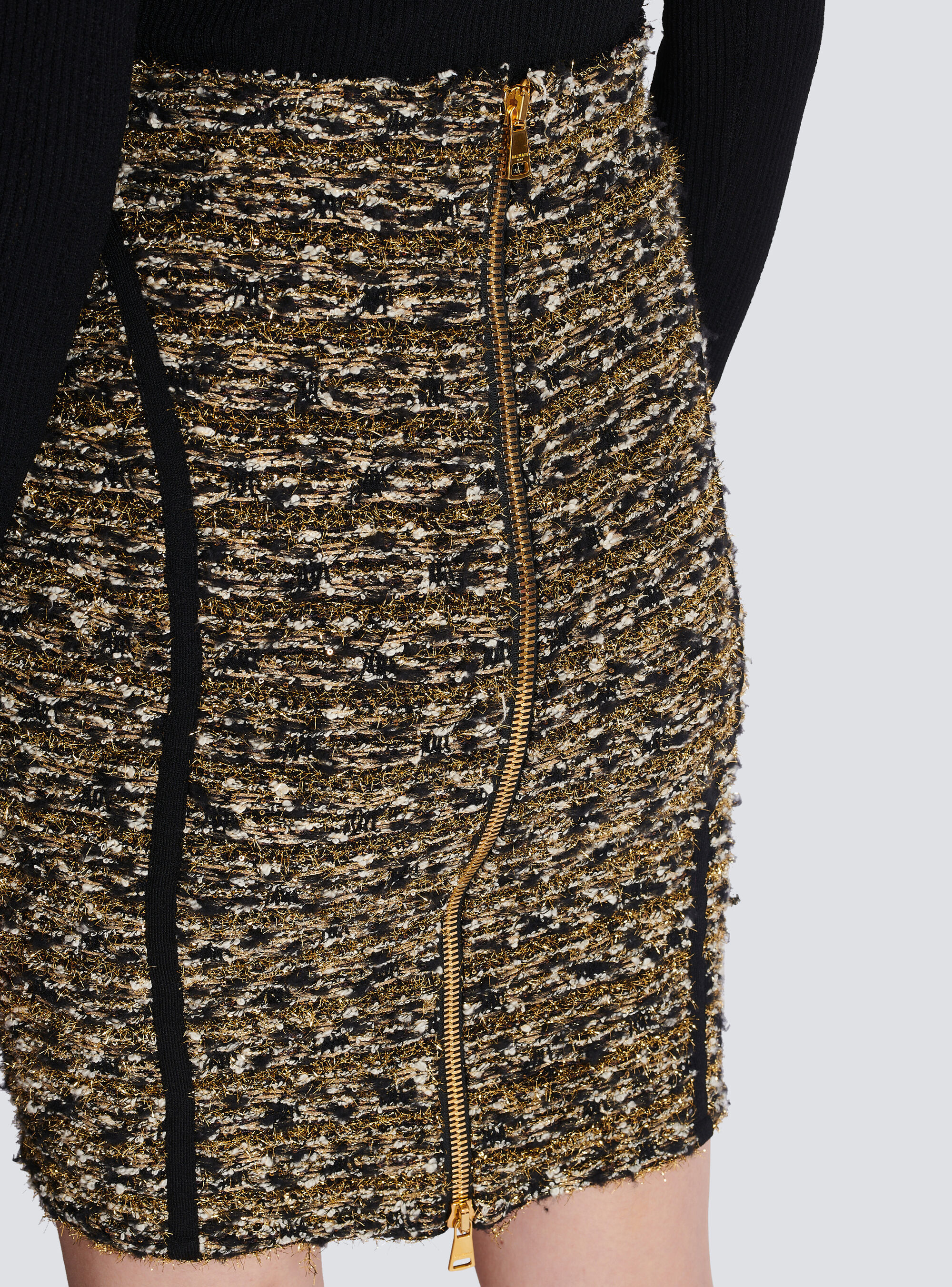 Balmain Metallic Striped Eyelash Tweed Skirt In Multicolor