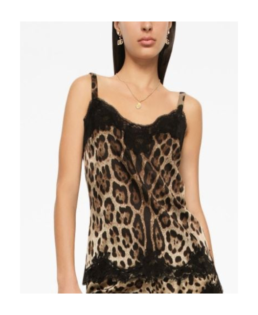 Shop Dolce & Gabbana Leopard-print Lace-detailing Camisole In Black
