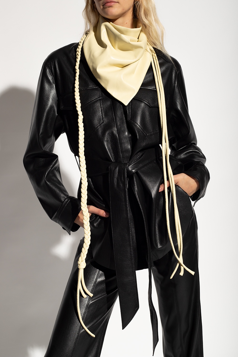 Nanushka Geometric Braided-detail Scarf In Nude