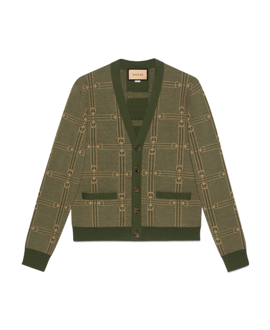 Gucci Horsebit Jacquard Cardigan In Green