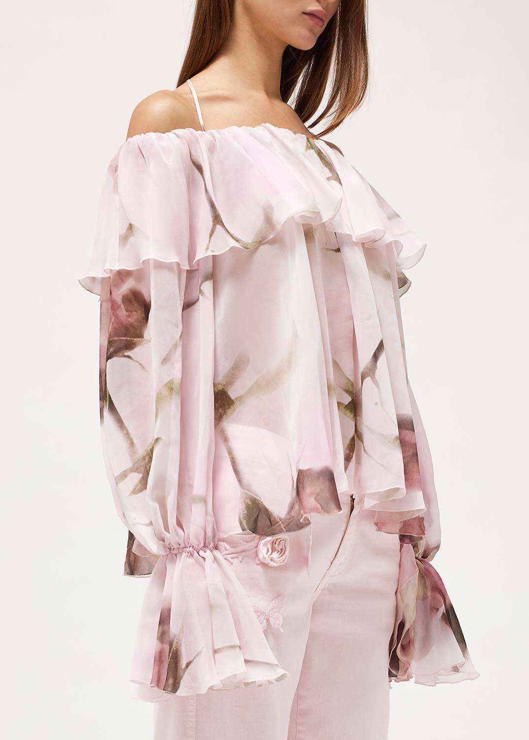Blumarine Printed Silk Blouse In Pink