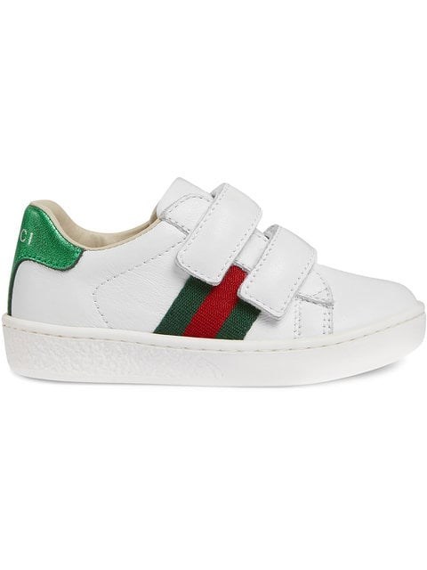 Shop Gucci Toddler Leather Web Detail Sneakers In White