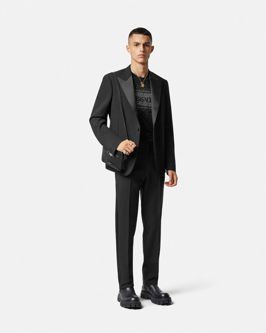 Versace Duchesse Satin-trim Single-breasted Blazer In Black