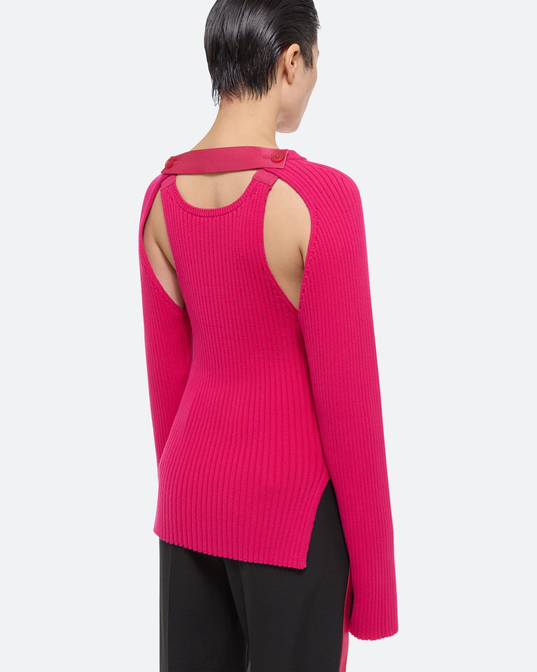 Helmut Lang Cut-out Ribbed-knit Jumper In Pink