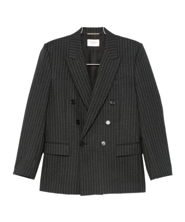 Saint Laurent Double Breasted Blazer In Gray