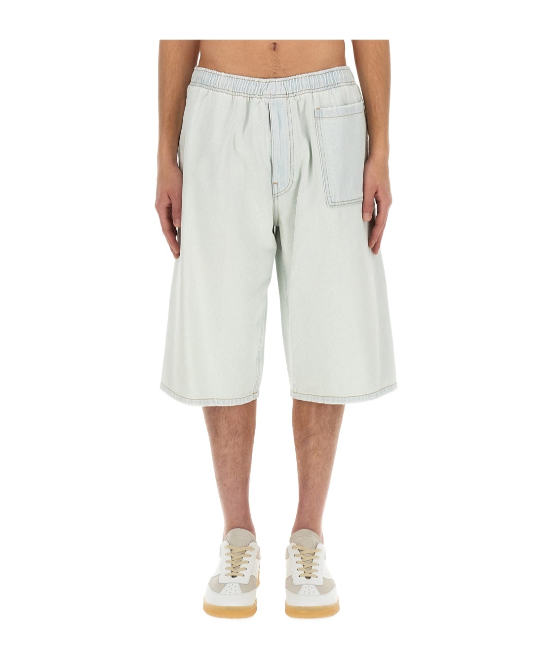 Mm6 Maison Margiela Oversize Knee Length Denim Bermuda Shorts In White