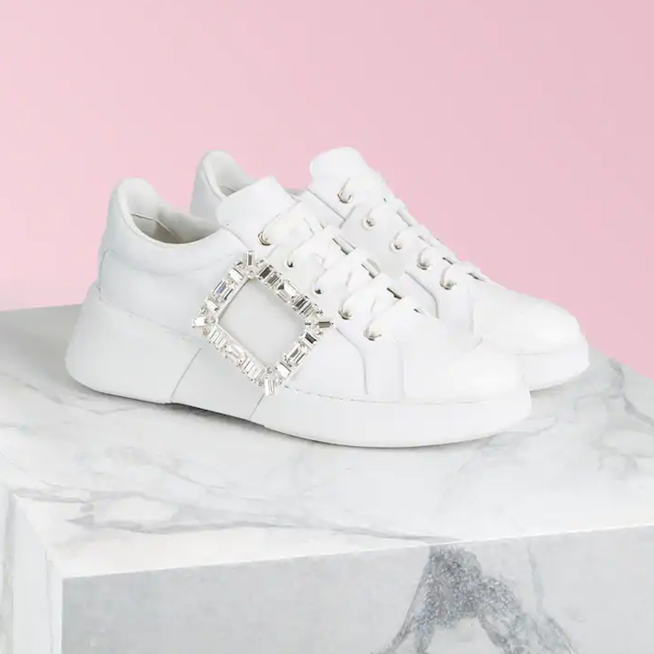Roger Vivier Crystal-embellished Low-top Sneakers In White