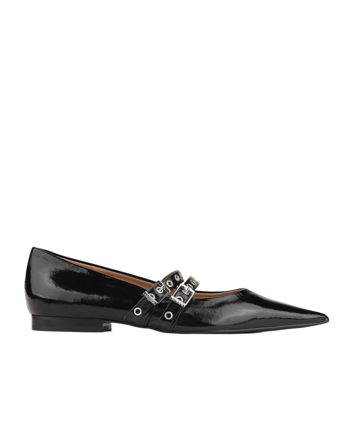 Ganni Faux Leather Mary Jane Flats In Black