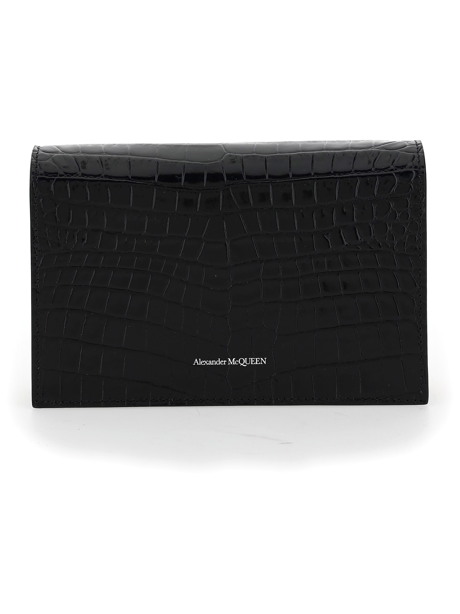 Alexander Mcqueen Mini Skull Croc Embossed Leather Shoulder Bag In Black