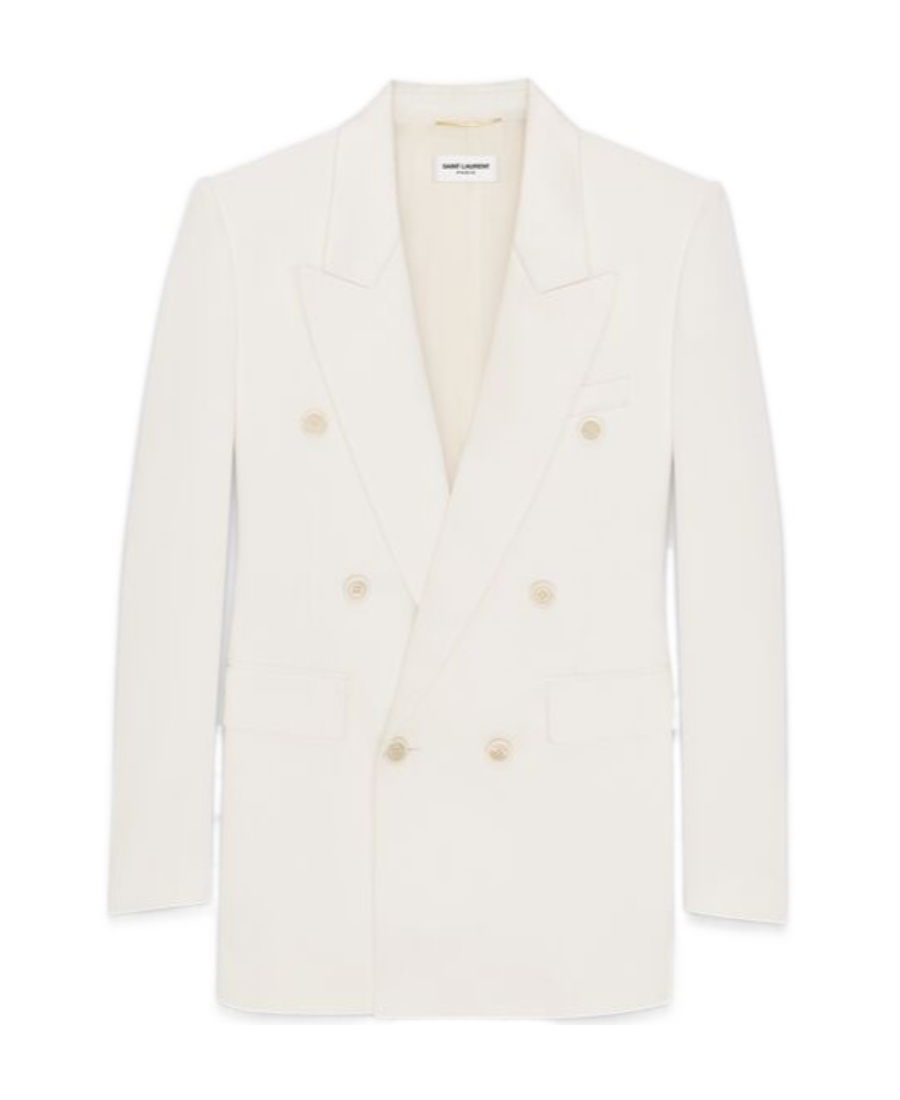 Saint Laurent Double-breasted Peak Lapel Blazer In White