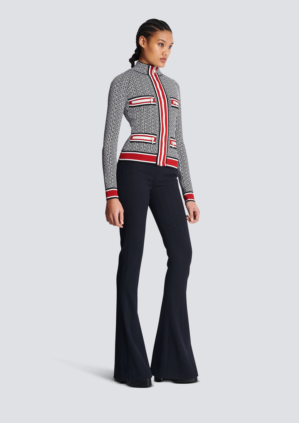 Balmain Monogrammed Knit Jacket In White