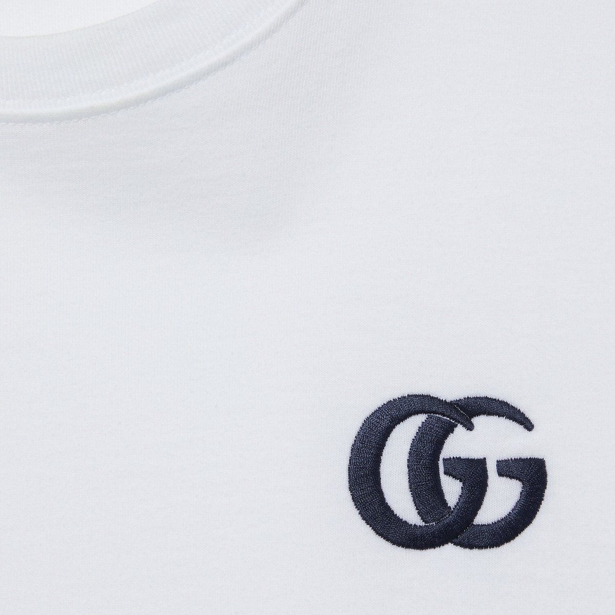 Gucci White Crewneck T-shirt With Double G Logo Embroidery On The Front In Cotton Man In White