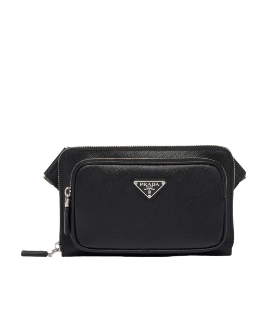 Prada Logo Plaque Zipped Crossbody Bag In Black