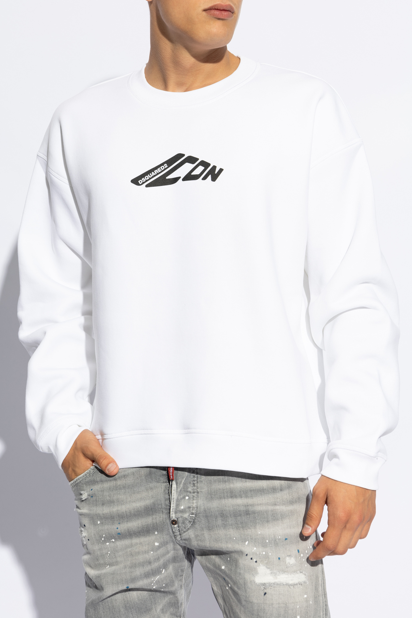 Dsquared2 Long Sleeve T-shirt With Contrasting Icon Print In Cotton Man In White